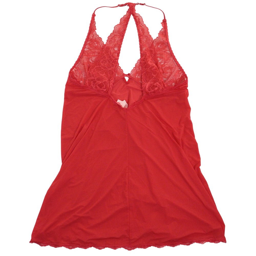Victoria's Secret Slip Dress Chemise Lingerie Lace Halter Backless Red Women LG